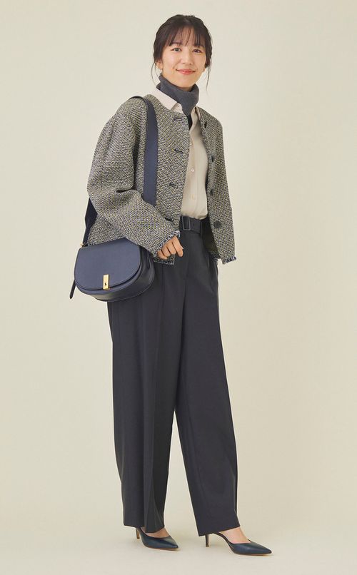 ベルト付ウールワイドパンツ