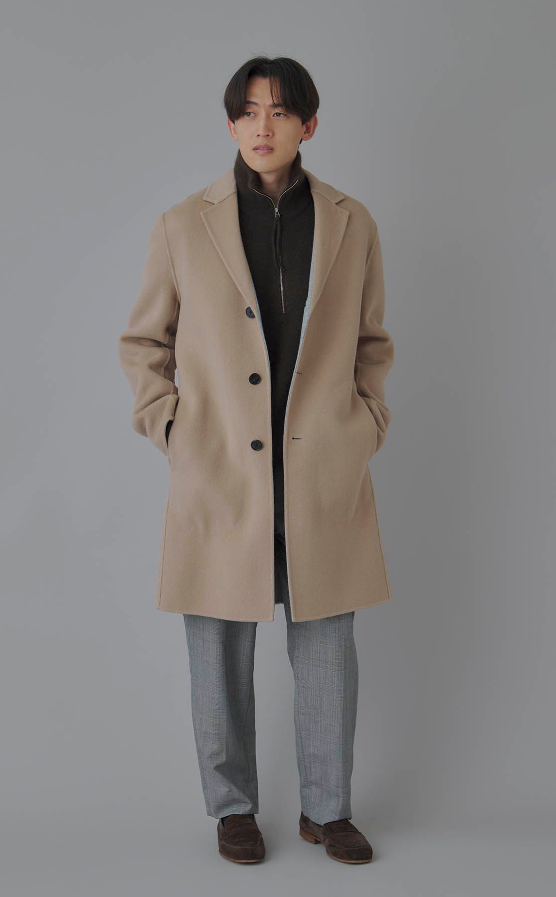 SIDE SLOPE｜ヤクハーフジップタートルネックニット