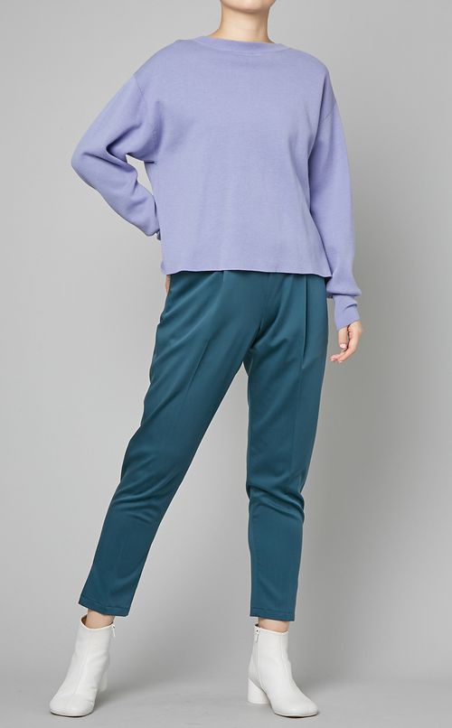 サテンストレッチスリットパンツ