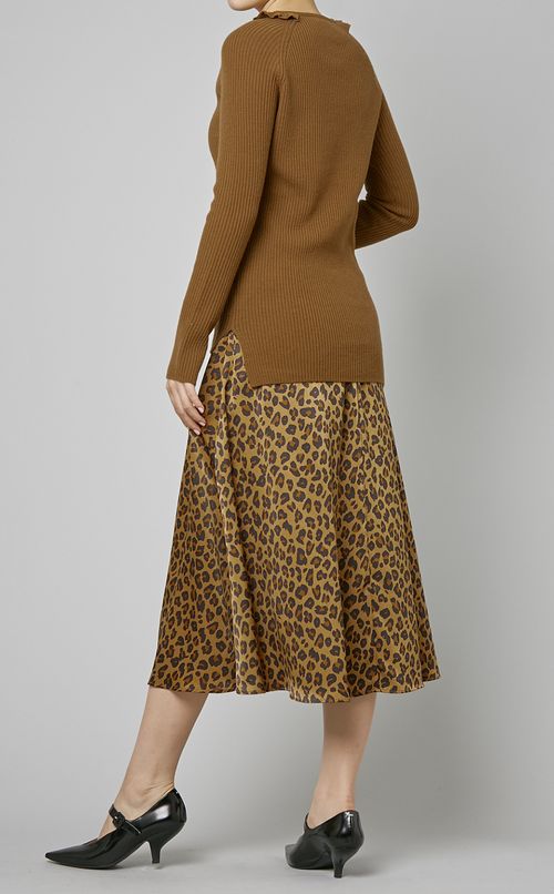 Vネックフリルリブニット