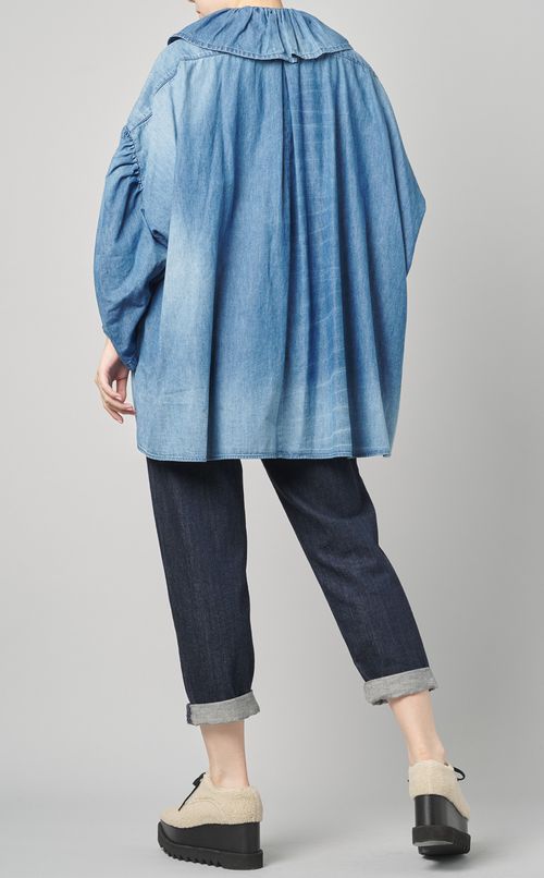 襟フリルデニムシャツ