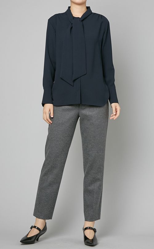 フロントギャザーボウタイブラウス