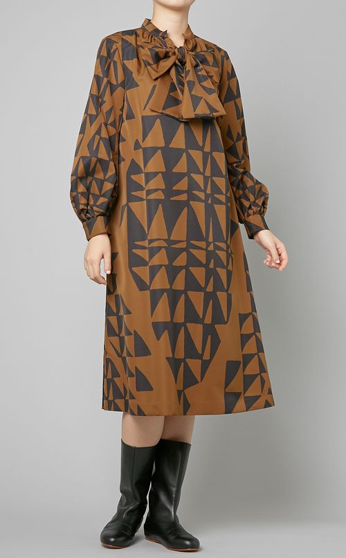 幾何プリントボウタイワンピース