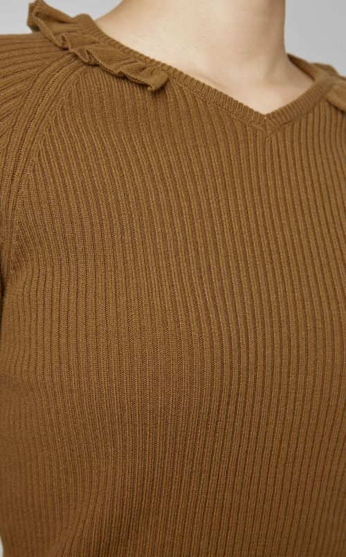 Vネックフリルリブニット