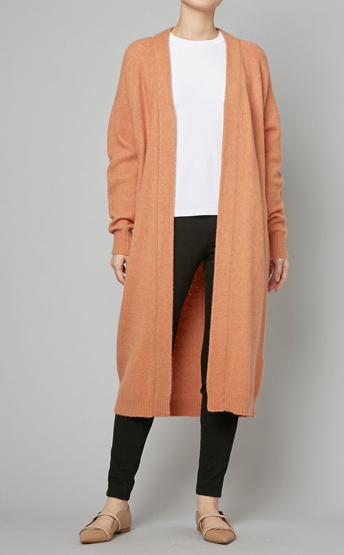 ウール混ロングニットカーディガン