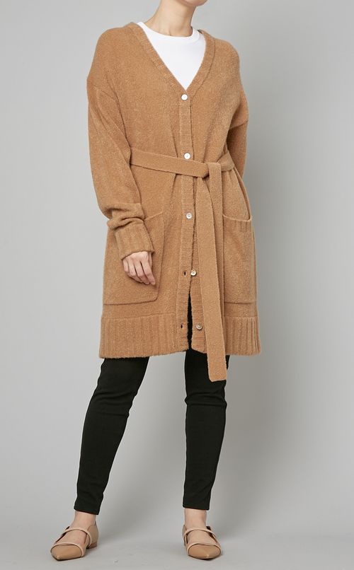 ベルト付ロングニットカーディガン
