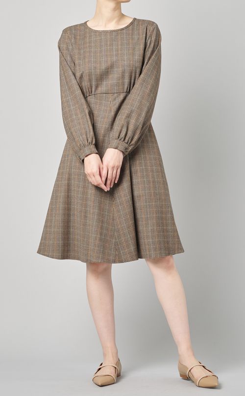 ウールチェックフレアワンピース