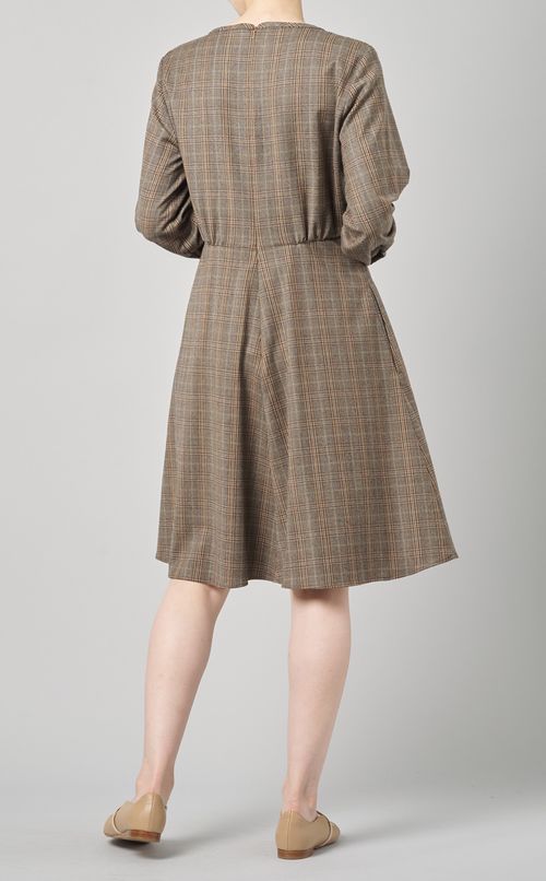 ウールチェックフレアワンピース