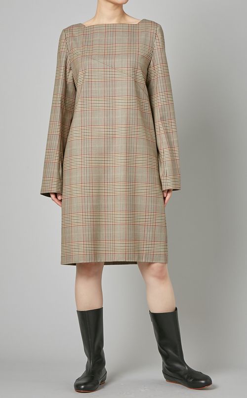 バックオープンチェックワンピース