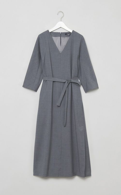 ウールVネックロングワンピース