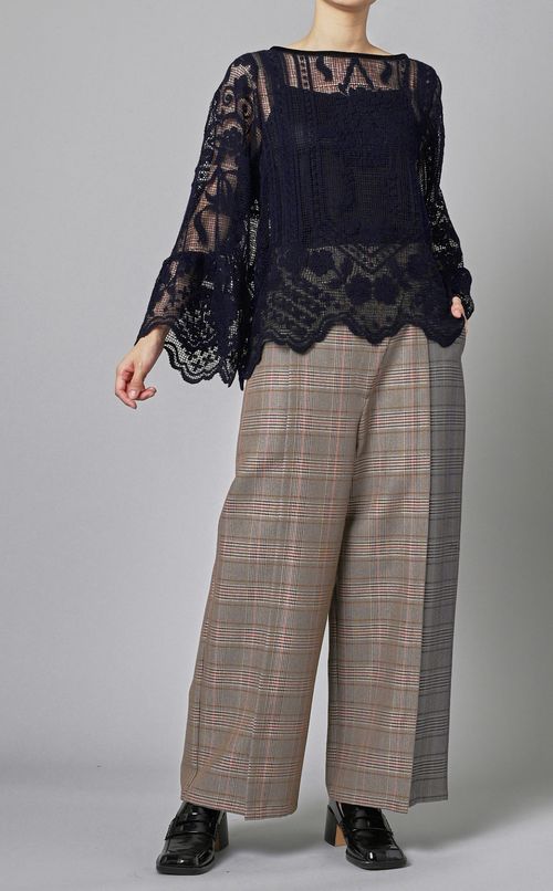 ツートーンチェックガウチョパンツ