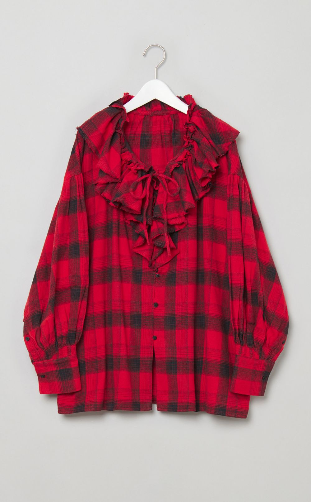 ネルチェックラッフルブラウス