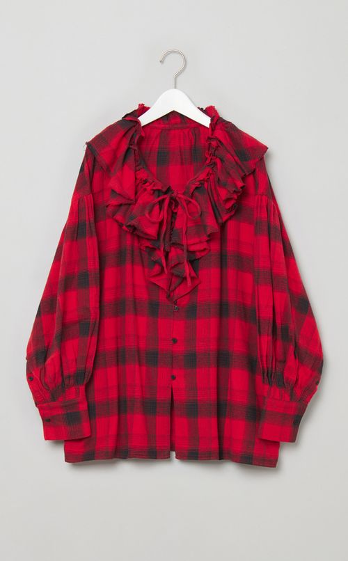 ネルチェックラッフルブラウス