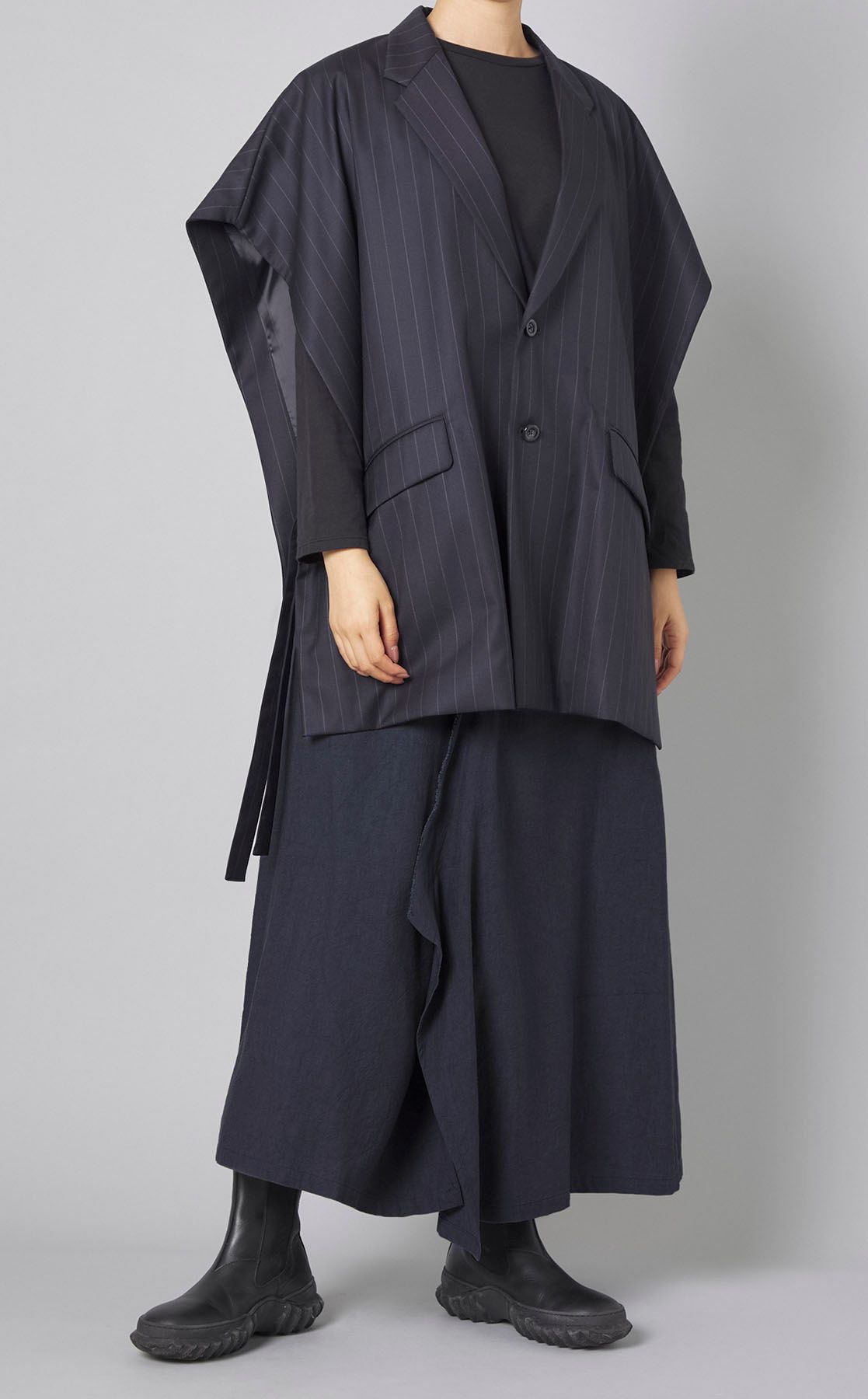 LE C/P ギャバ バルカラーコート ネイビー size 3