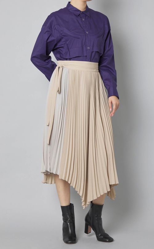 バイカラーラッププリーツスカート