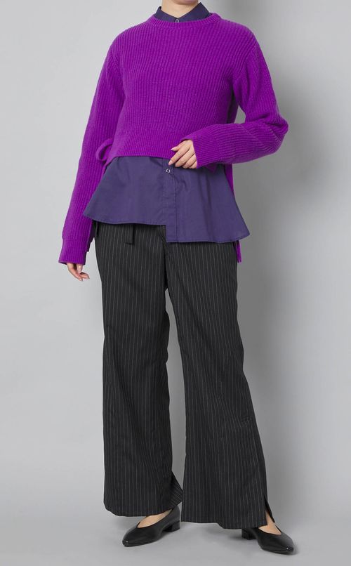 サイドリボンウールリブニット