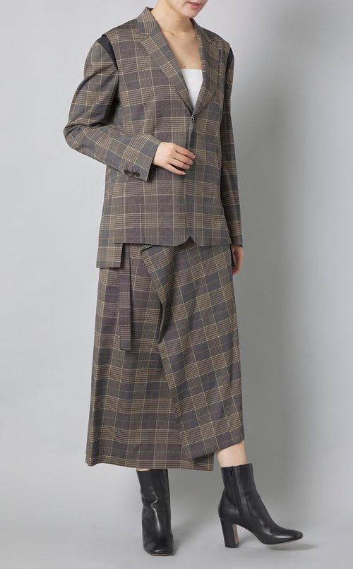 チェックラップロングスカー卜