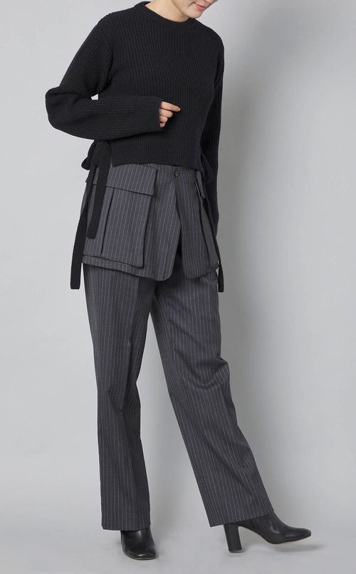 サイドリボンウールリブニット