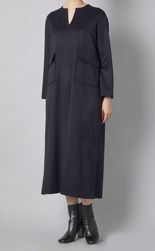ウールサテンキーネックワンピース