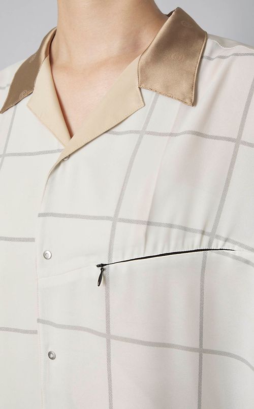 【reADdress】パッチワークオープンカラーシャツ