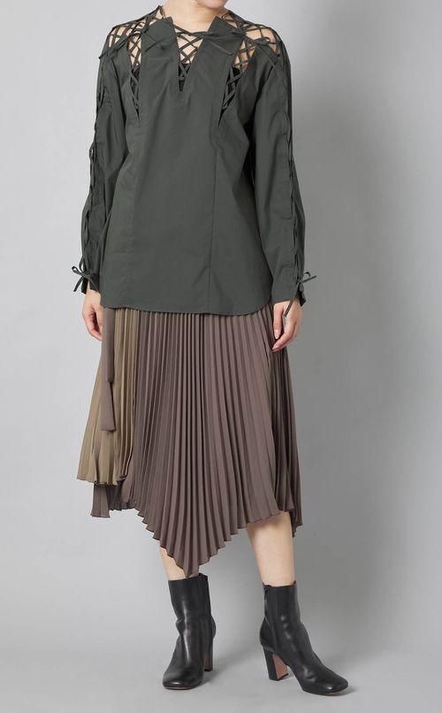 コットンレースアップシャツ