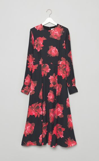 レッドフラワープリントワンピース