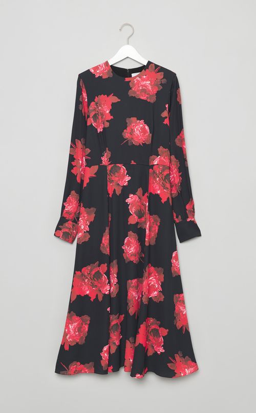 レッドフラワープリントワンピース