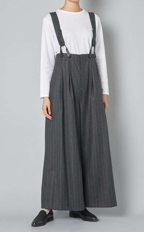 ウールストライプサスペンダー付パンツ