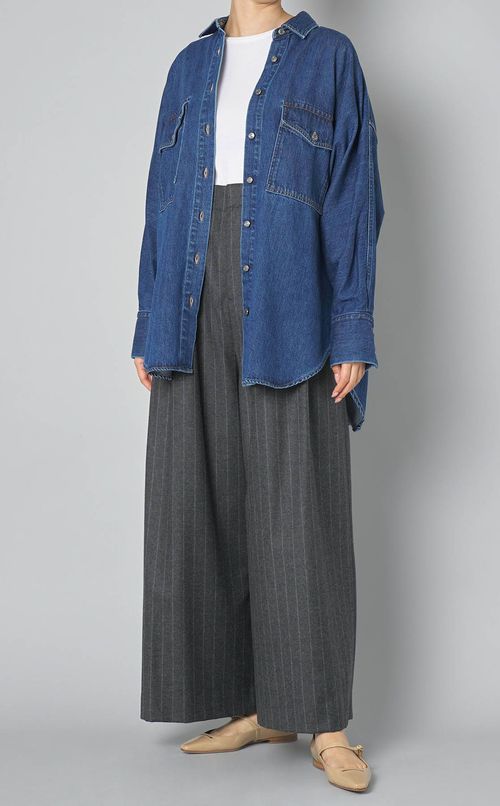 ウールストライプサスペンダー付パンツ