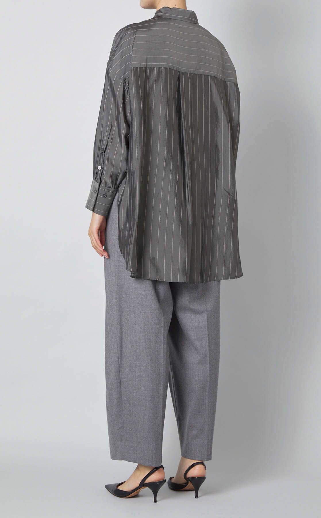 SACRA｜キュプラストライプロングシャツ