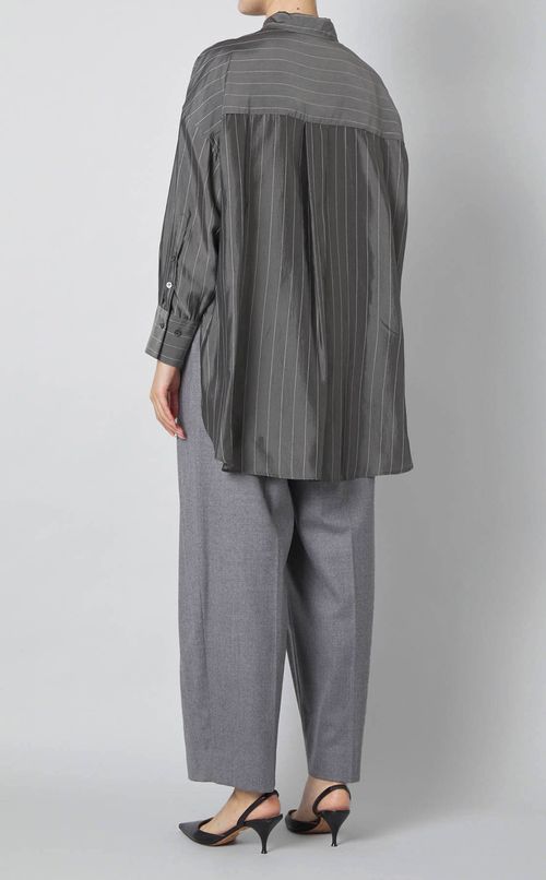 キュプラストライプロングシャツ