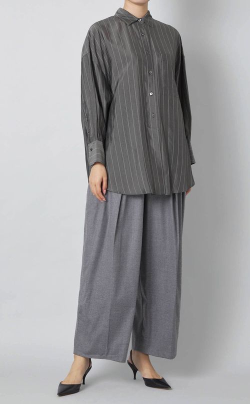 キュプラストライプロングシャツ