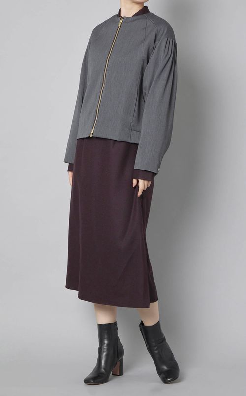 ノーカラーギャザースリーブブルゾン