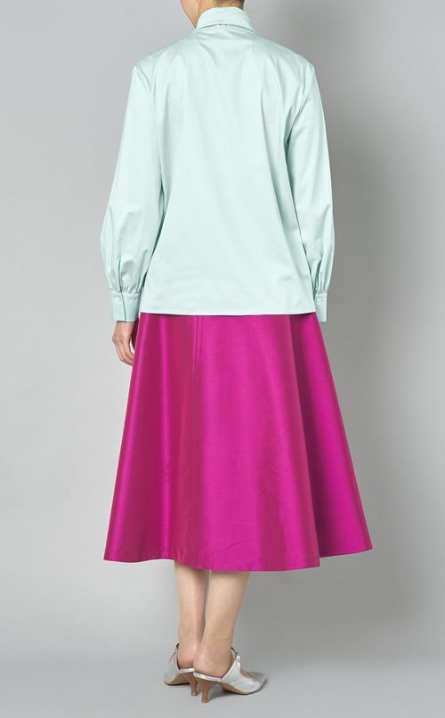 コットンサテンボウタイギャザーブラウス