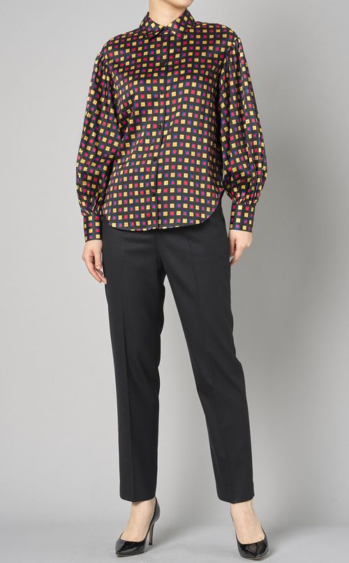 マルチカラーブロックプリントブラウス