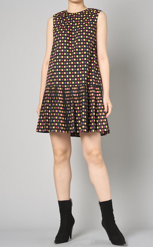 マルチカラーブロックプリントワンピース