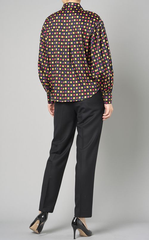 マルチカラーブロックプリントブラウス