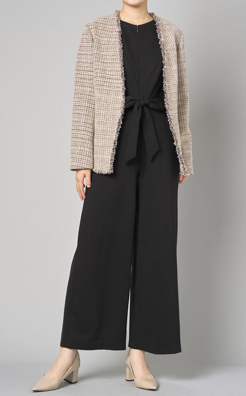 スリーブレスウエストリボンジャンプスーツ