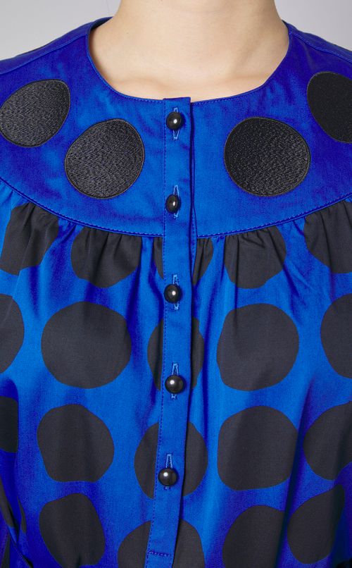 ドットパフスリーブコットンサックドレス