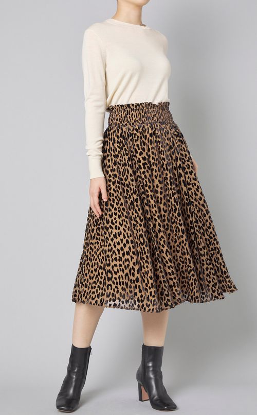 レオパードギャザーミディフレアスカート