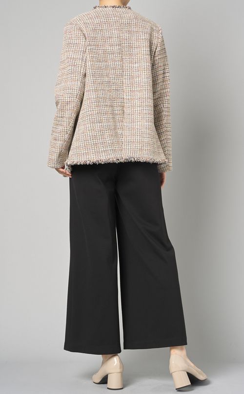 ツイードVネックノーカラージャケット