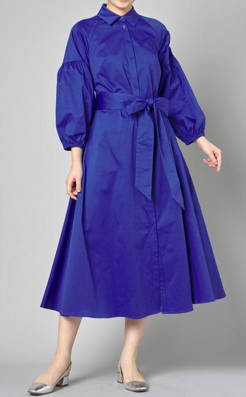 ライトポプリンギャザースリーブワンピース