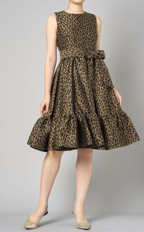 レオパードプリントティアードワンピース