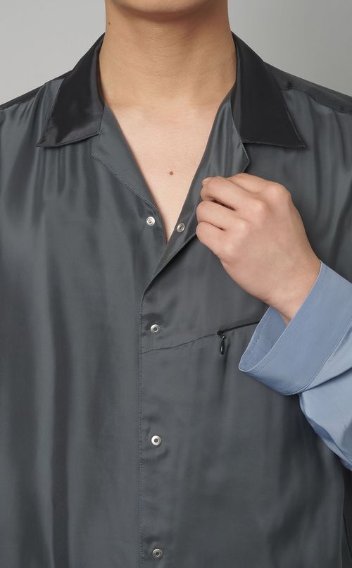 【reADdress】パッチワークオープンカラーシャツ