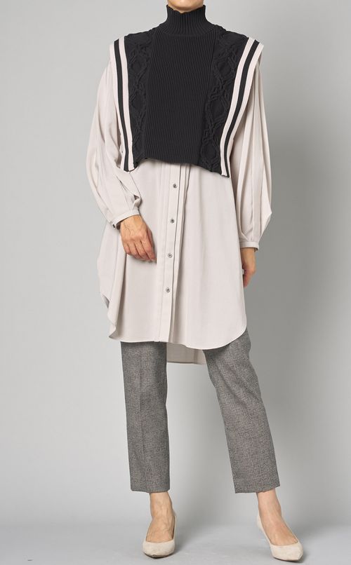 ニットベスト付ロングブラウス