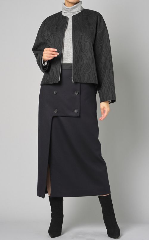 ウェーブジャガードノーカラーブルゾン