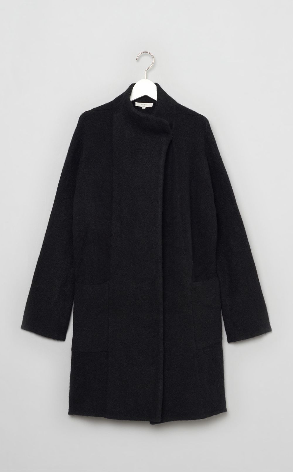 ウールスタンドカラーミディ丈ニットコート
