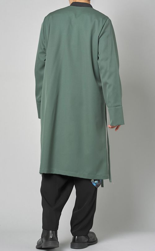 ノーカラーVネックガウンコート