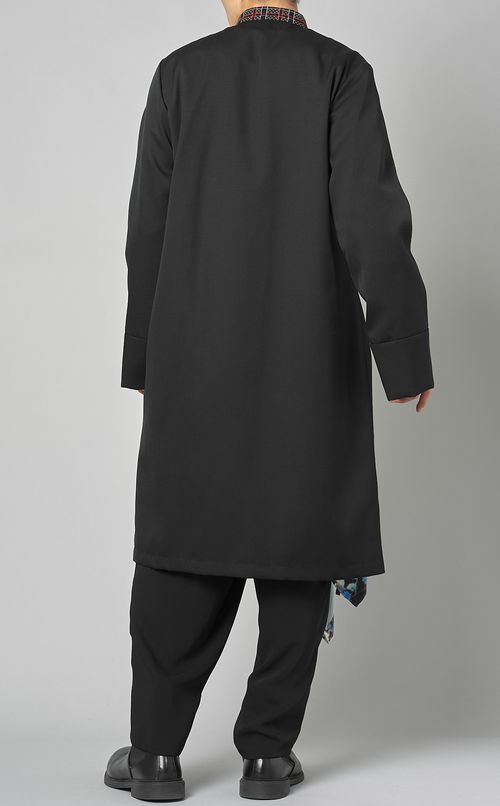 ノーカラーVネックガウンコート