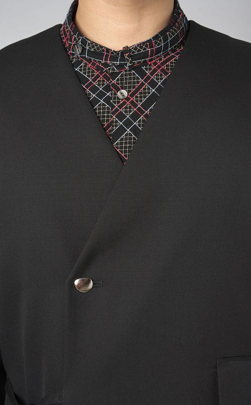 ノーカラーVネックガウンコート